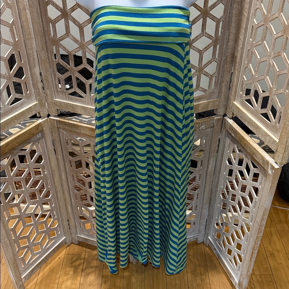 LuLaRoe Green and Blue Striped Maxi Size Small